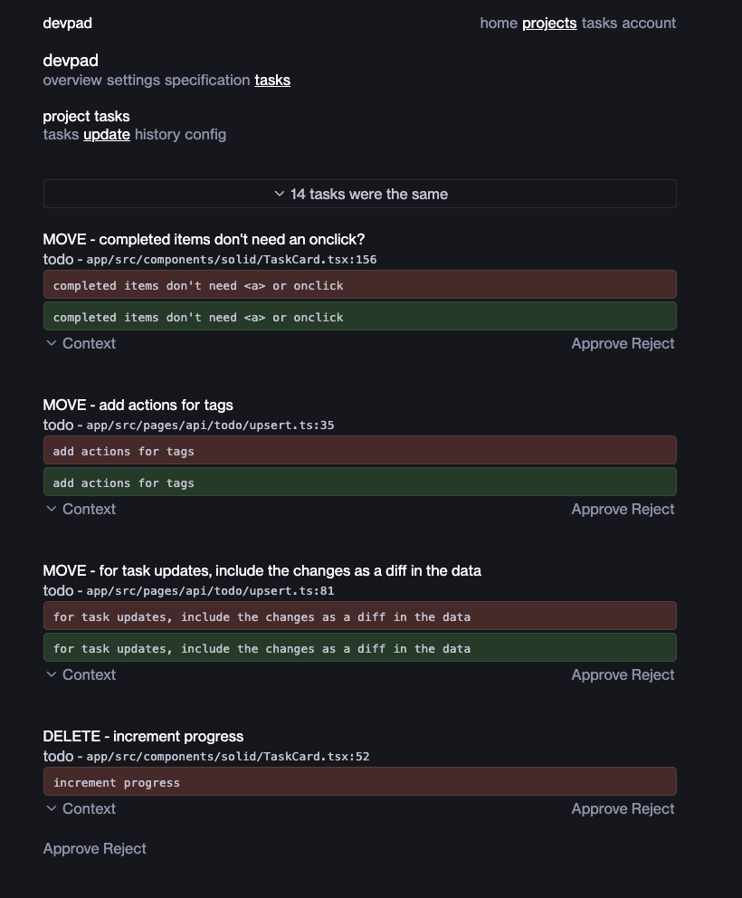 devpad todo diff review